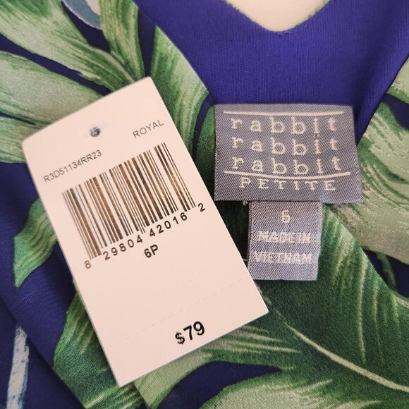 NEW Rabbit Rabbit Rabbit Sz 6P Flutter Sleeves Asymmetrical Dress Tropical Leaf - Picture 8 of 11